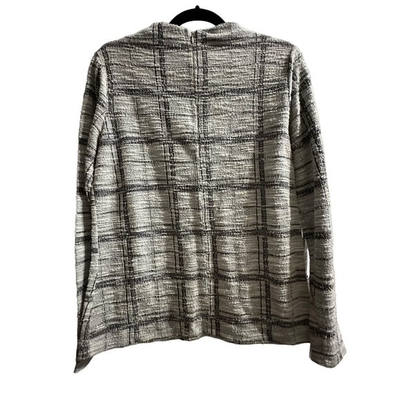The Limited size M gray plaid back zip textured fabric mock neck long sleeve top - Picture 3 of 10
